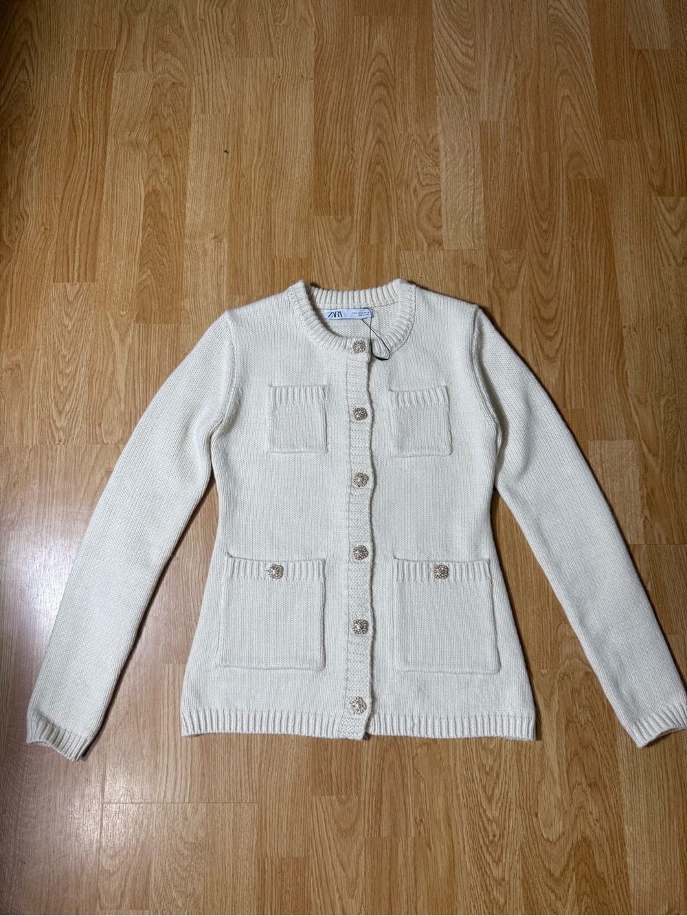 Zara Cream Button-Front Knit Cardigan - Size S